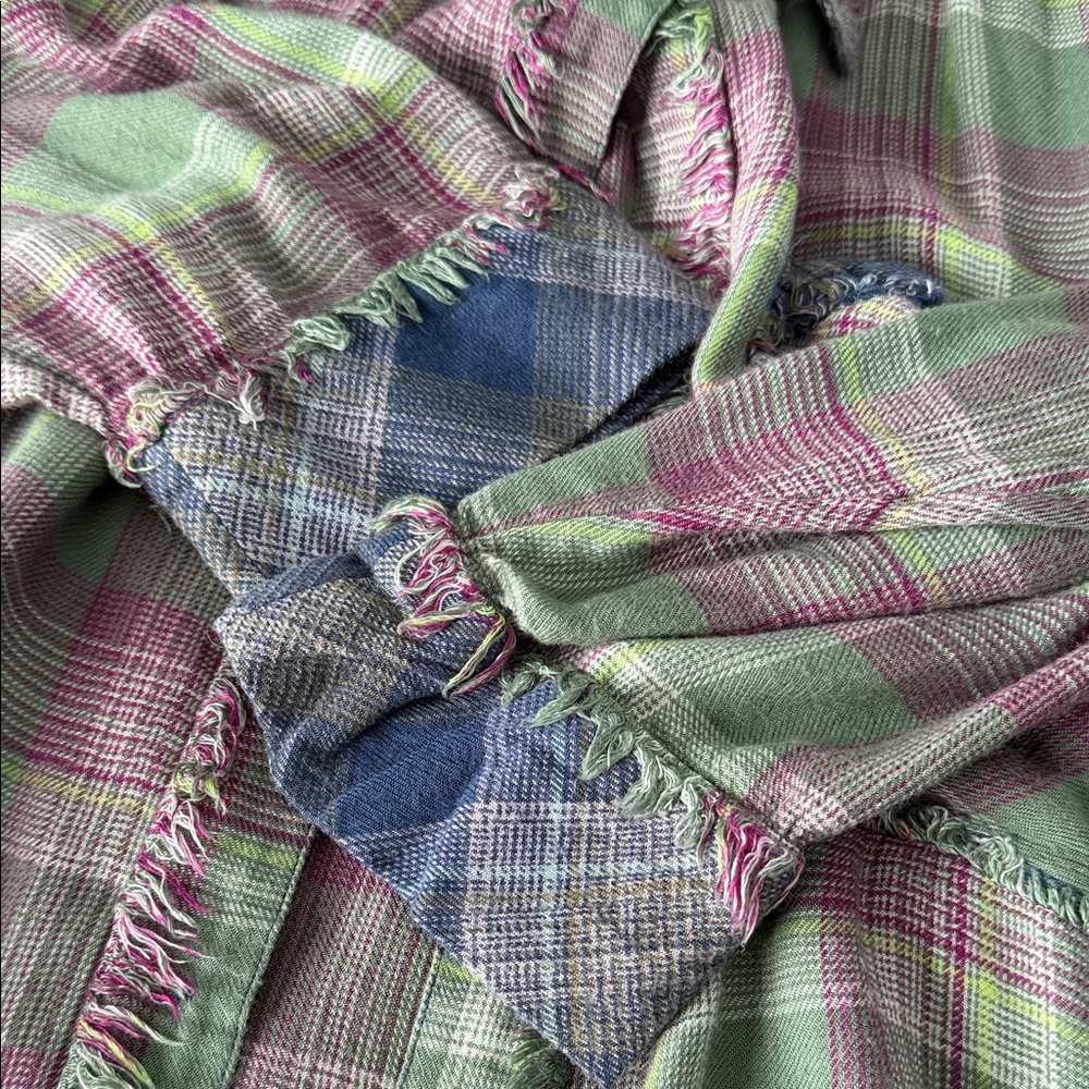 Intimately by Free People Plaid Button Down Shirt - Green and Purple - Picture 7 of 10